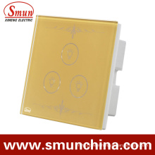3 Gang Golden Touch Wall Switch, Remote Control Wall Socket 1500W 110-220V 16A